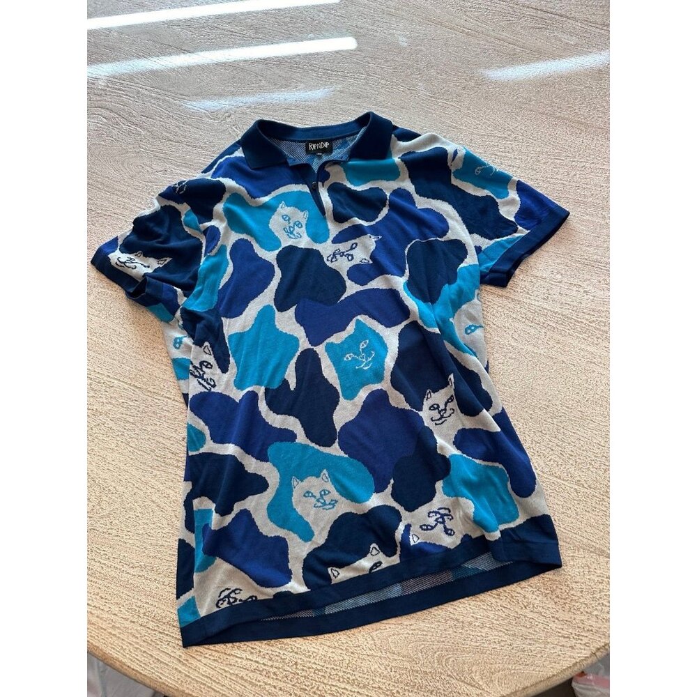 Ripndip knit nylon collar polo blue camo xl